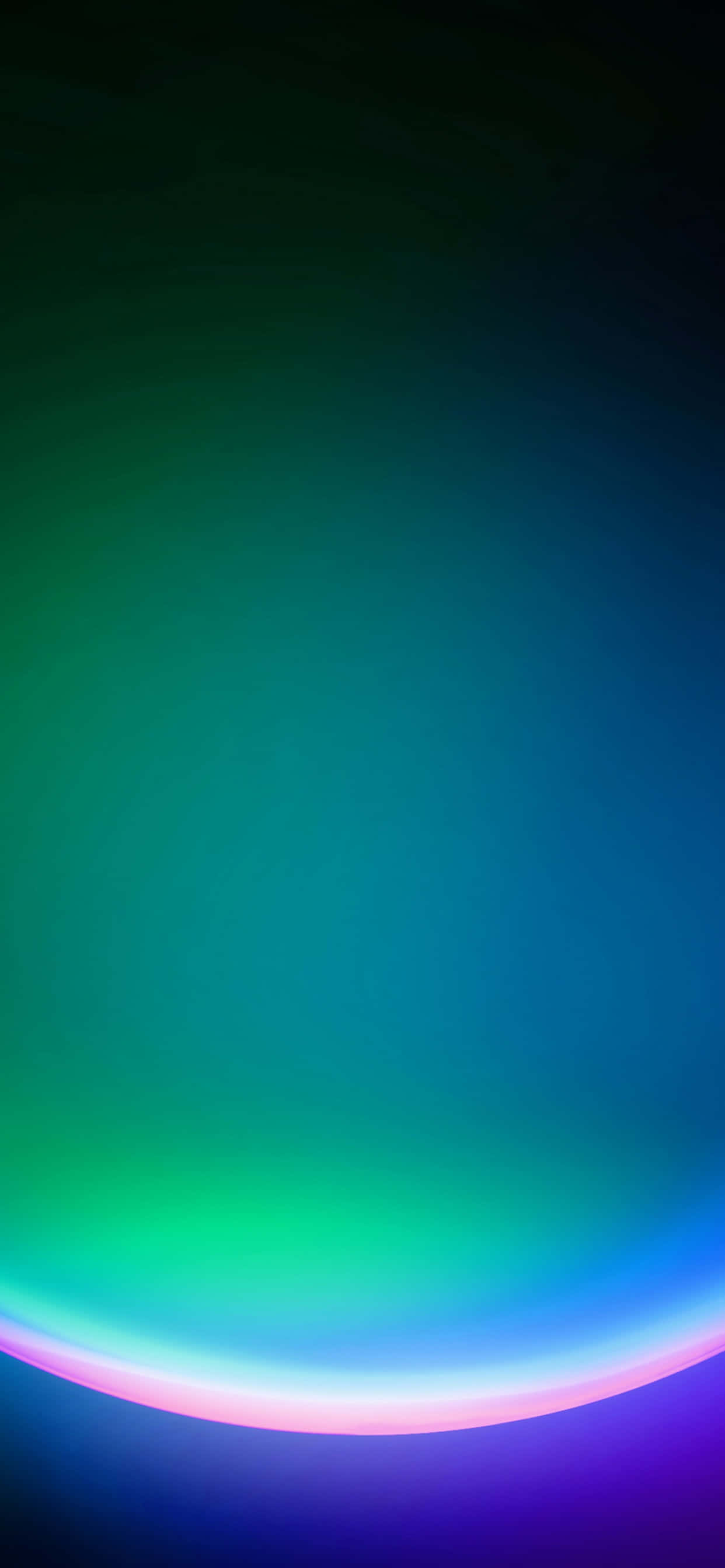 Professional iPhone 桌布 壁紙 — 一款由深綠色漸變至藍綠色的桌布，帶有發光的粉紅色和紫色彎曲地平線。