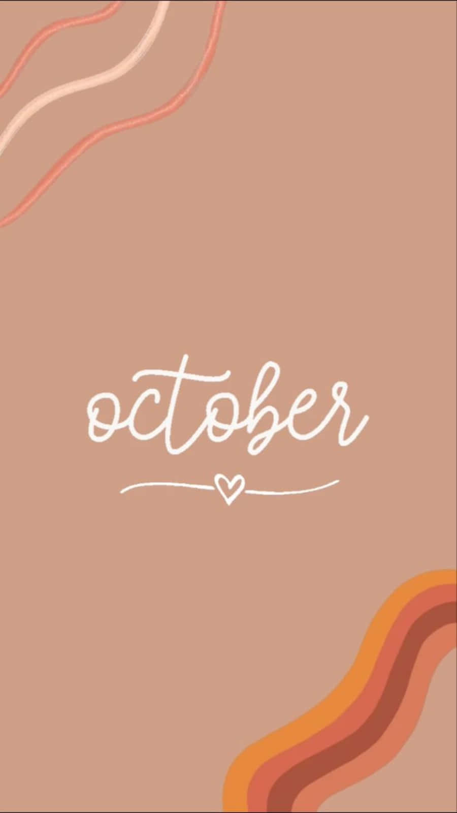 October Aesthetic 桌布 壁紙 — 一款簡約的十月桌布，以溫暖的陶土色背景搭配流動的秋日波浪和手寫文字。