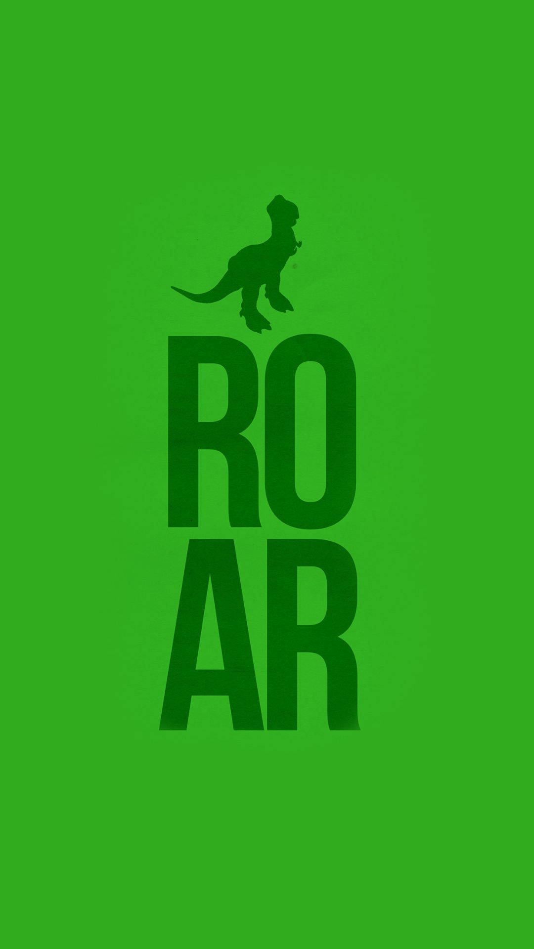 rex 桌布 壁紙 — 一款簡約綠色桌布，恐龍剪影位於粗體文字 ROAR 上方。