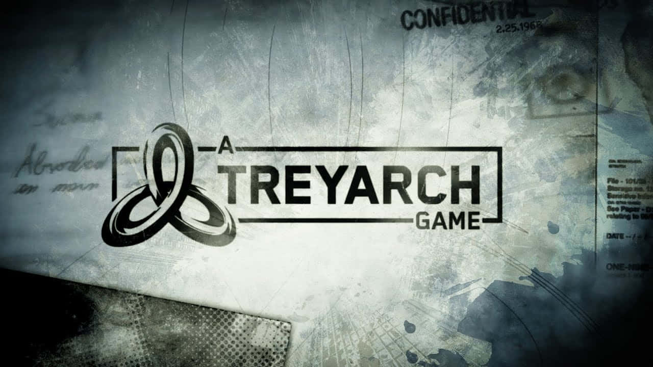 Treyarch 桌布 壁紙 — 一款粗糙紋理的壁紙，以深色工業風格呈現Treyarch標誌、褪色文件和手寫筆記。