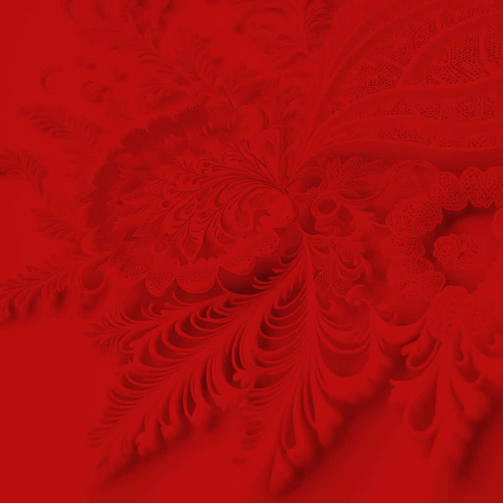 花 桌布 壁紙 — 一款豐富的紅色壁紙，帶有從中心點放射的複雜壓花花卉圖案。