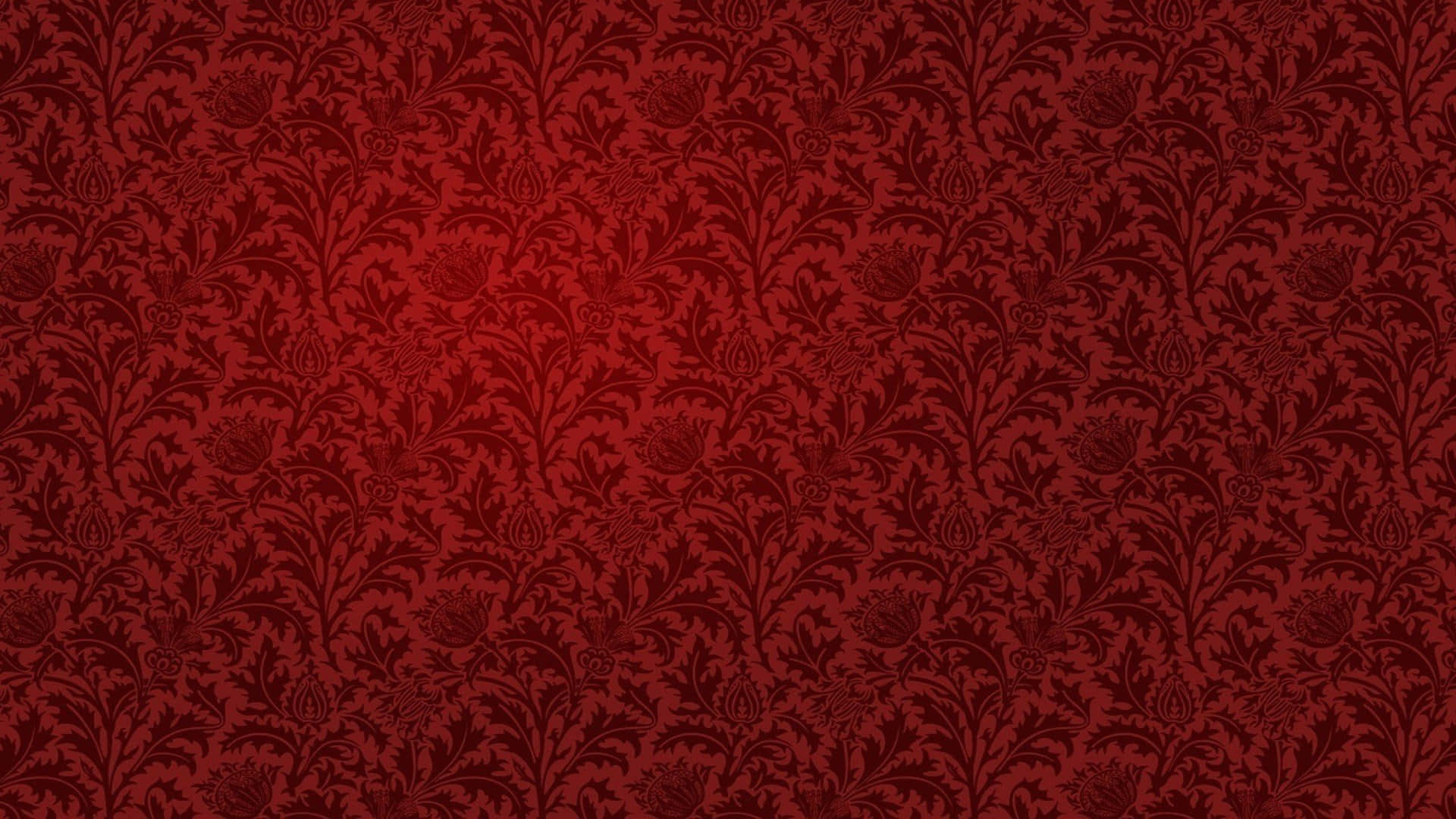 Burgundy 桌布 壁紙 — 一款豐富的紅色壁紙，帶有複雜的深色花卉大馬士革圖案，向中心漸變為較淺色調。