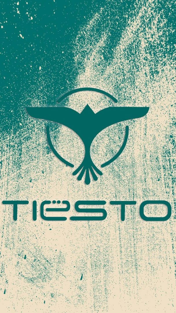 Tiesto 桌布 壁紙 — 一款青綠色與奶油色紋理壁紙，特色是Tiesto標誌、風格化鳥類徽章及破舊頹廢效果。