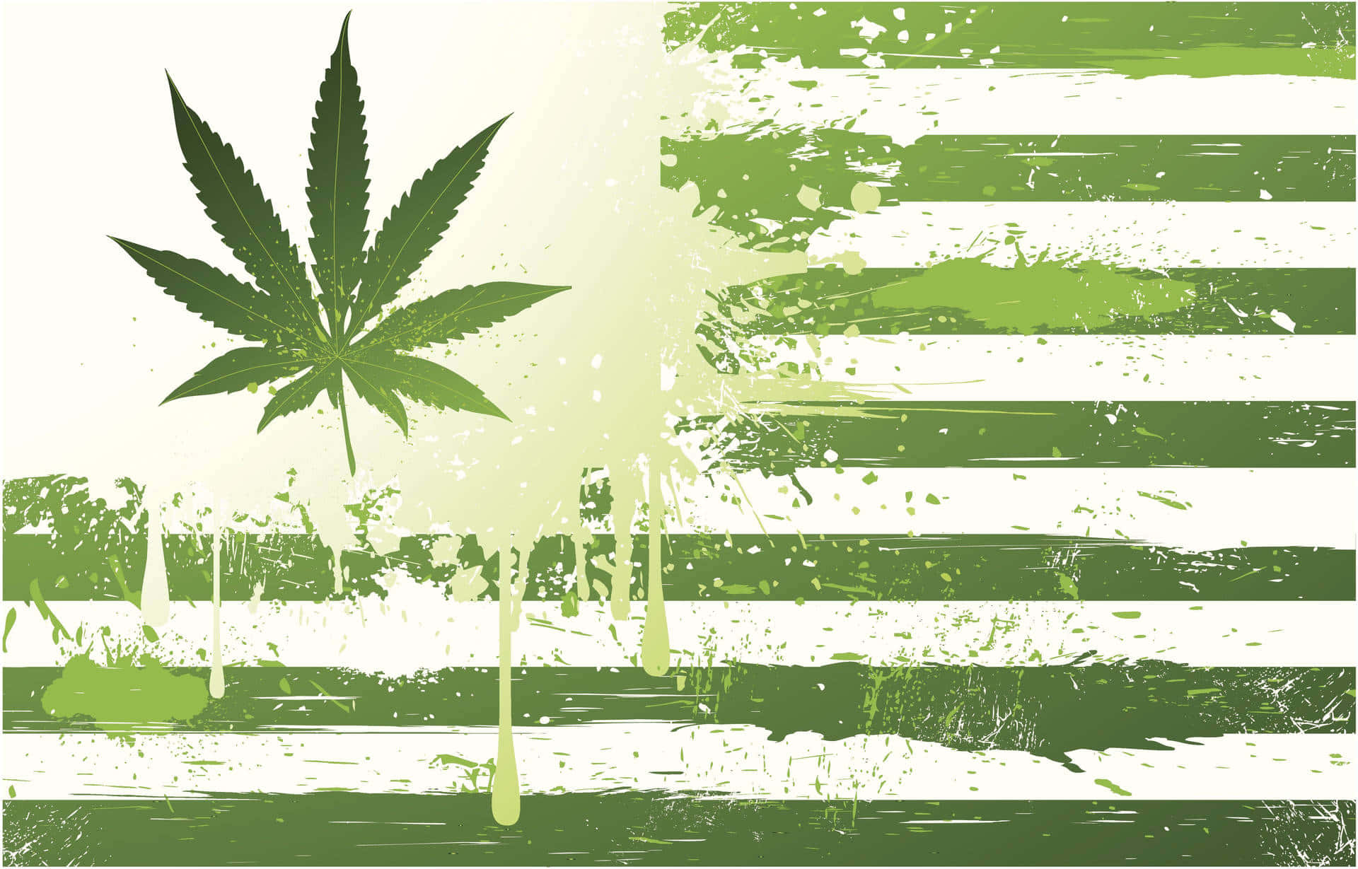 Flag 桌布 壁紙 — 一片大麻葉在帶有橫條紋的破舊美國國旗上滴下綠色油漆。