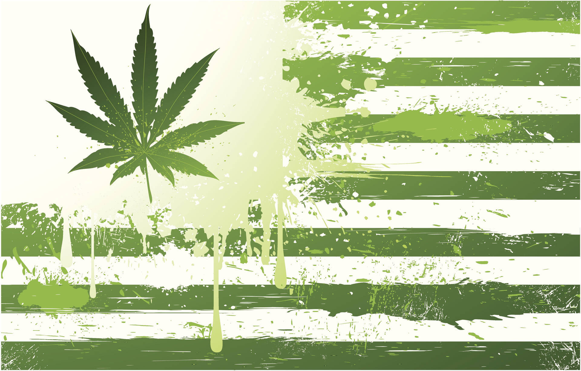 大麻 桌布 壁紙 — 一片大麻葉在破損的美國國旗上滴下綠色油漆，國旗有水平條紋。