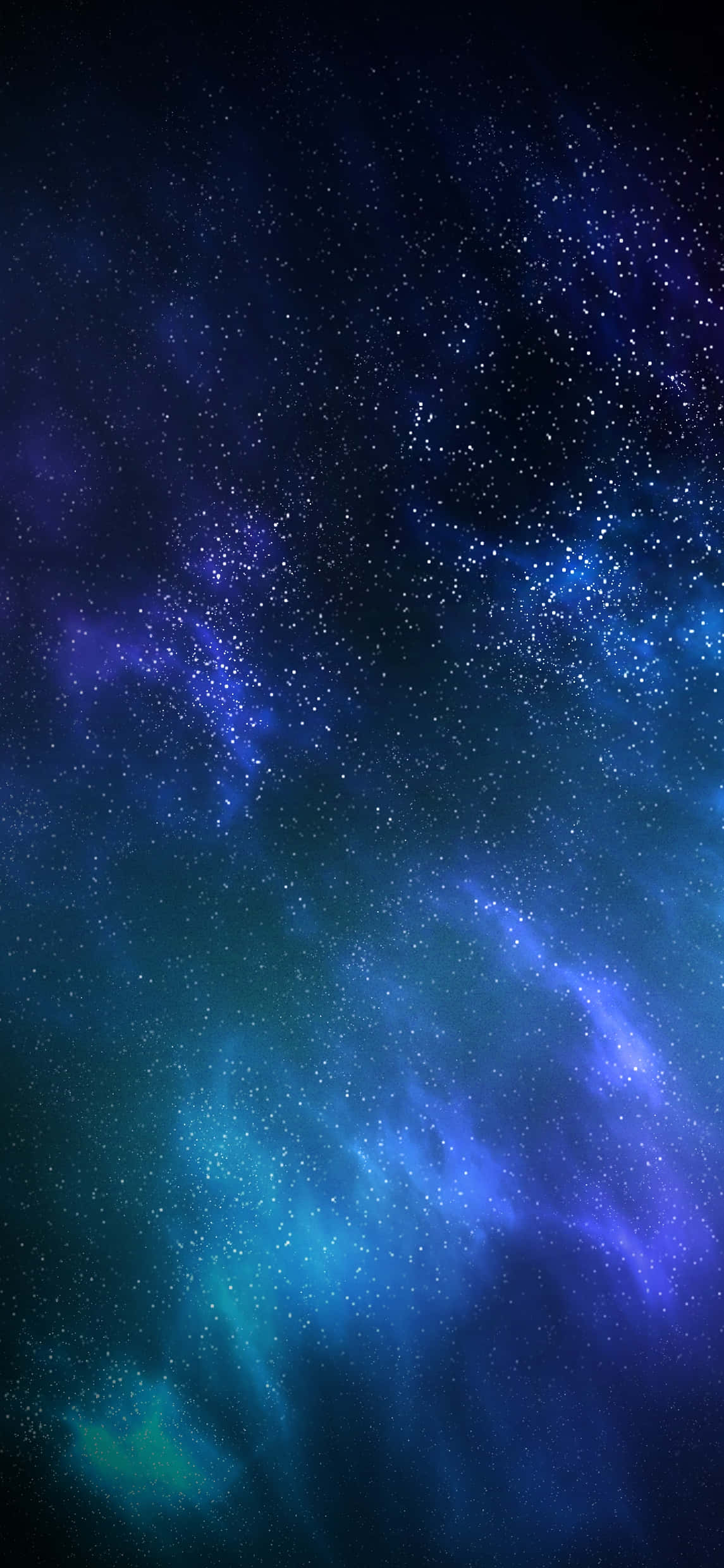 iPhone 13 桌布 壁紙 — 一片宇宙深藍和藍綠色星雲的廣闊空間，點綴著閃爍的星星，襯托著黑暗的虛空。