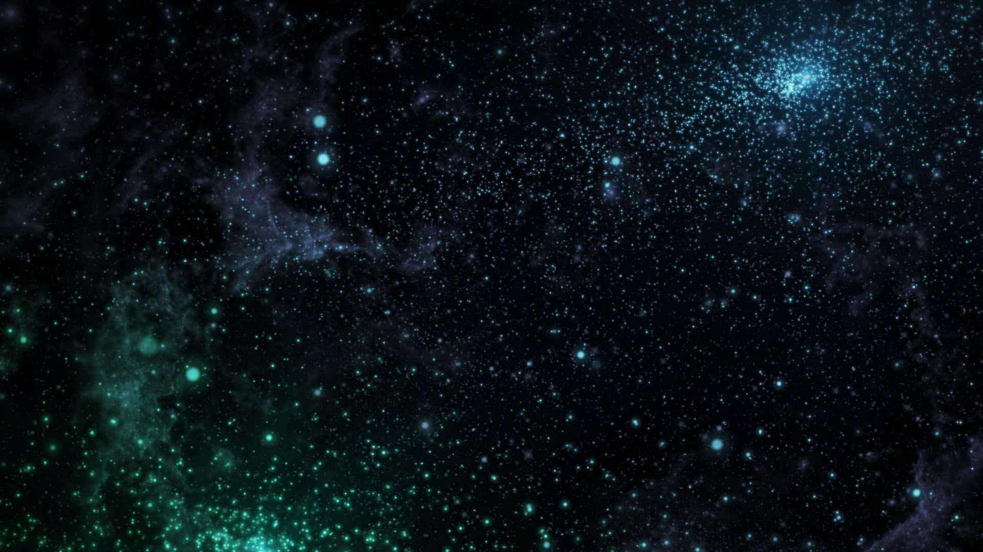Stars 桌布 壁紙 — 一片宇宙空間，充滿了發光的青綠色和藍色星星以及旋轉的星雲，背景是深邃的黑色虛空。