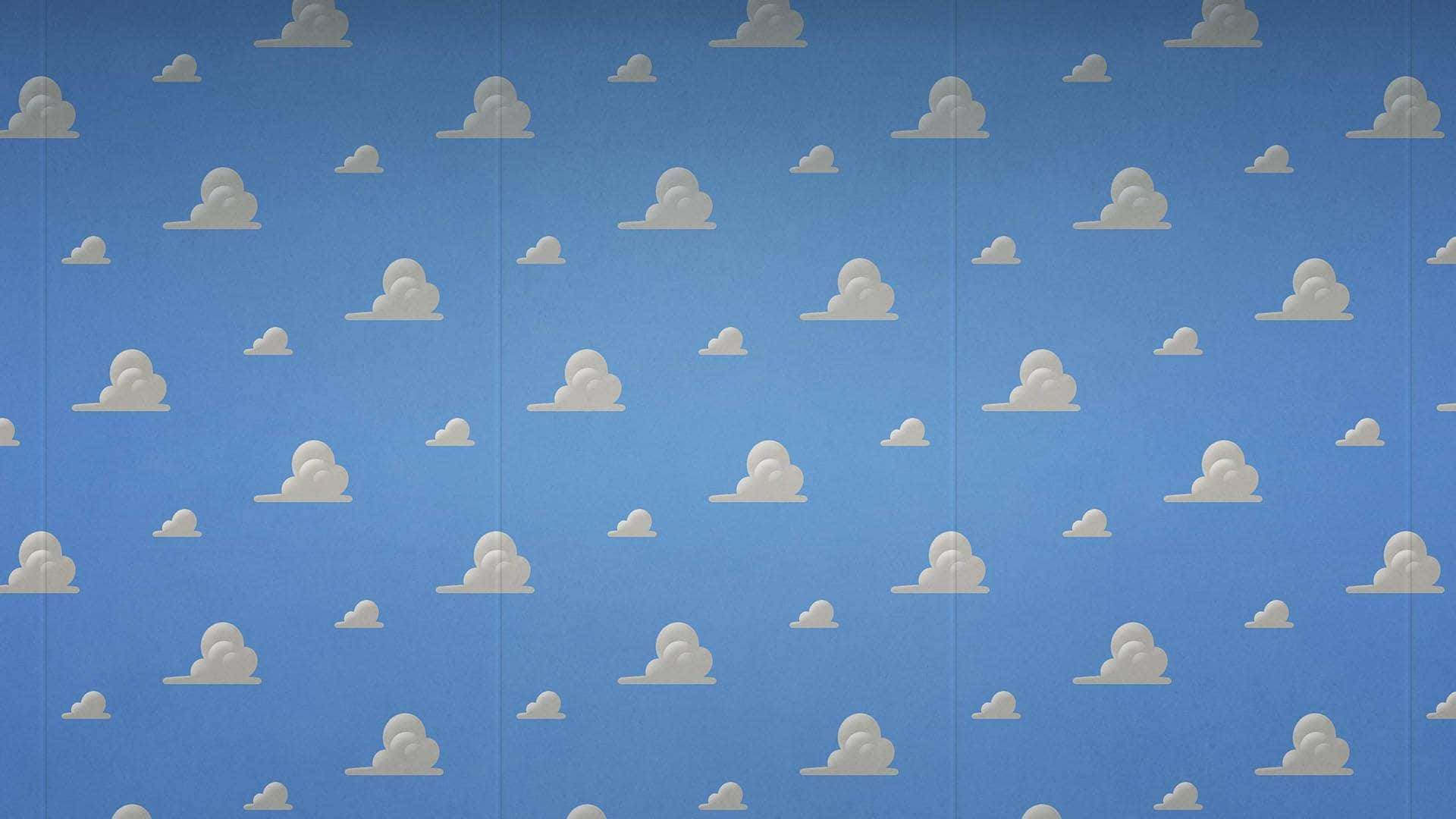 Toy Story Cloud 桌布 壁紙 — 一片寧靜的藍天，充滿了重複圖案的柔軟白雲。