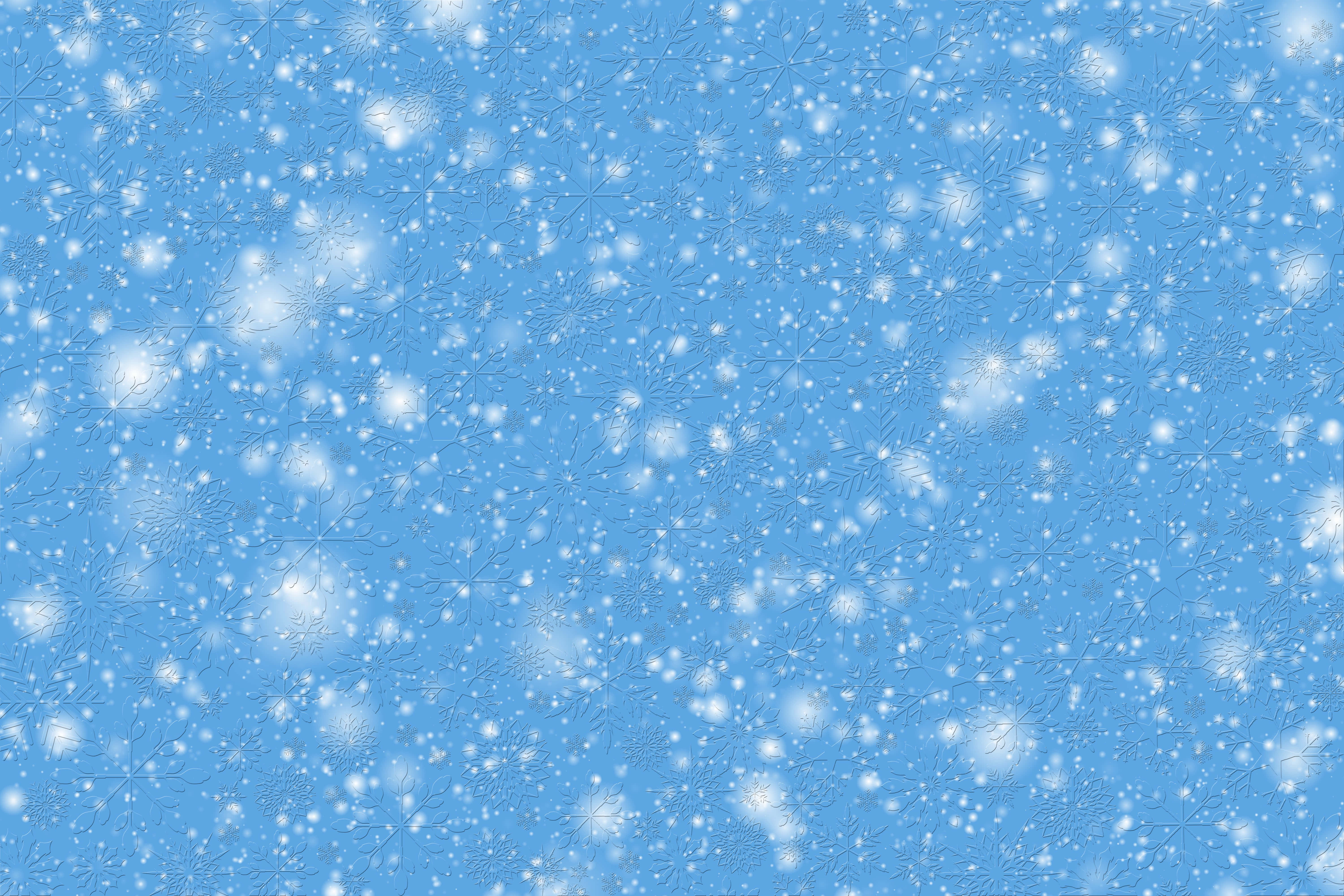 Snowfall 桌布 壁紙 — 一片寧靜的藍天，點綴著細膩的白色雪花，在柔和的冬日圖案中輕輕飄落。
