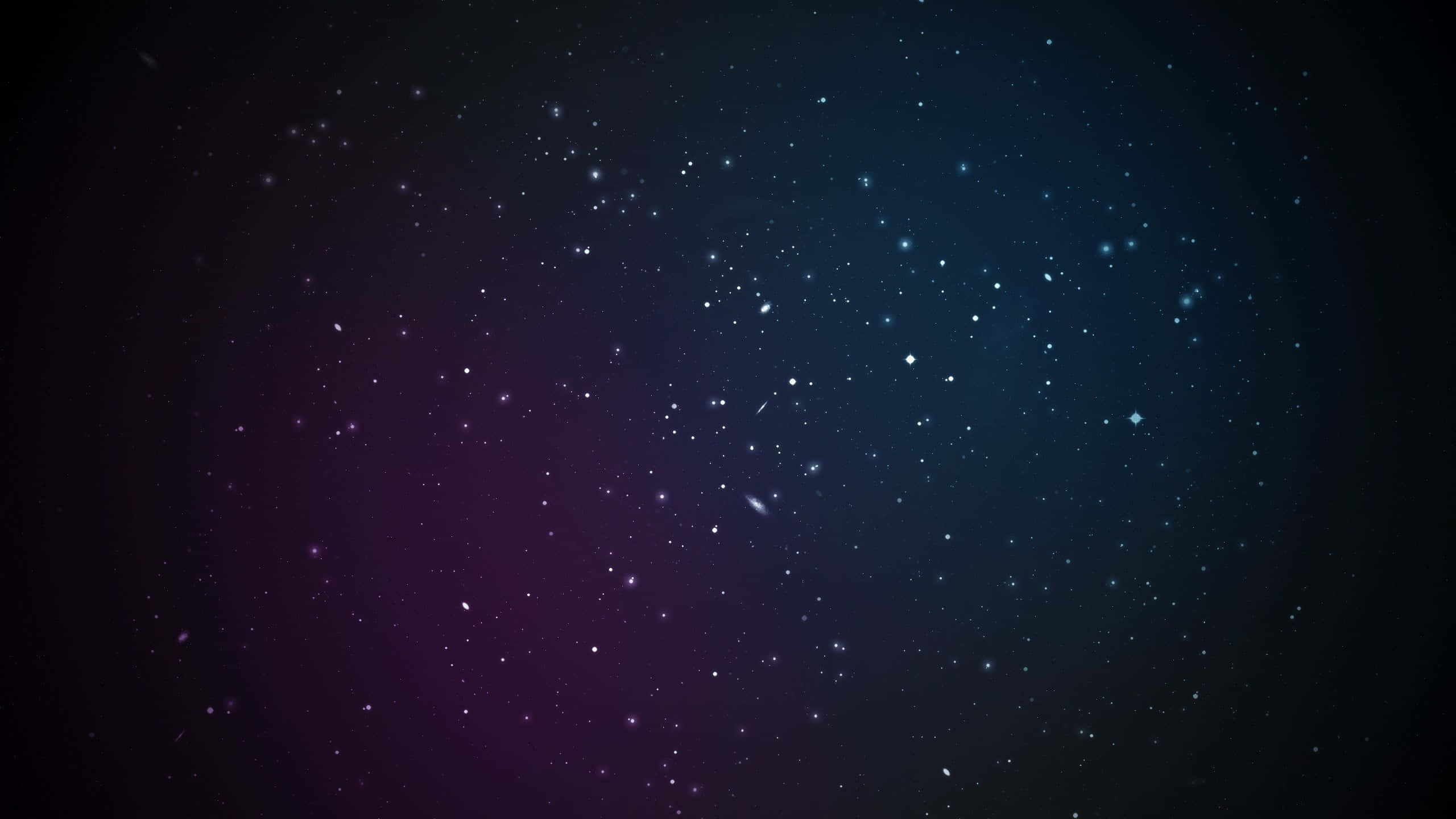 Black And Purple Galaxy 桌布 壁紙 — 一片廣闊的宇宙空間，閃爍的星星和遙遠的星系在深紫色和藍綠色中發光，映襯著黑暗的虛空。