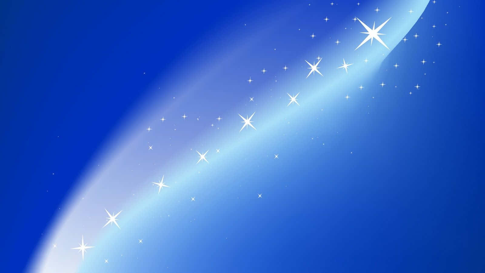 Stars 桌布 壁紙 — 一片燦爛的藍色漸層天空，充滿了閃爍的白色星星，沿著一條發光的彎曲路徑。