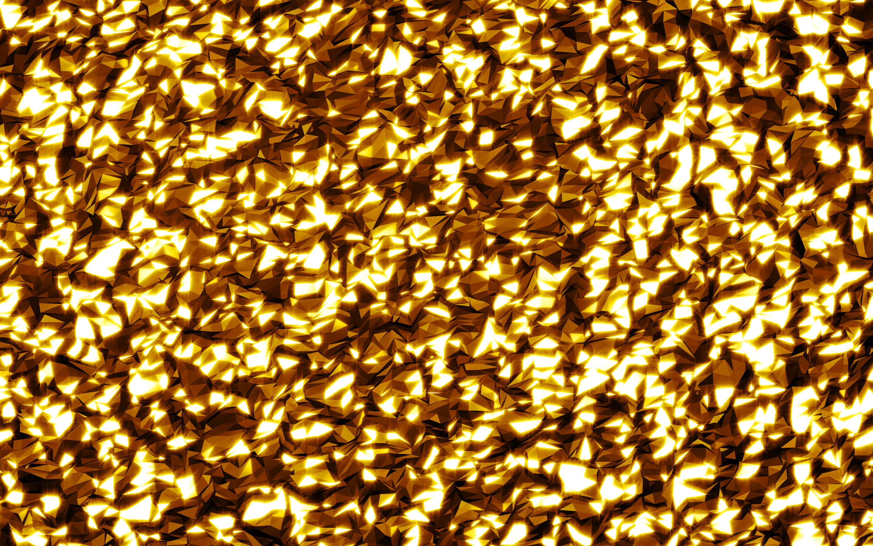 Shiny Gold 桌布 壁紙 — 一片耀眼的金色幾何碎片在黑暗陰影中閃爍著溫暖的光芒。
