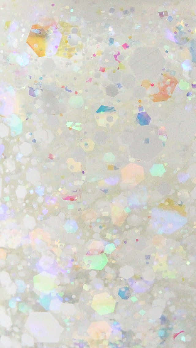 White Glitter 桌布 壁紙 — 一片閃爍的彩虹色亮粉粒子在淡色背景上以柔和粉彩色調漂浮。