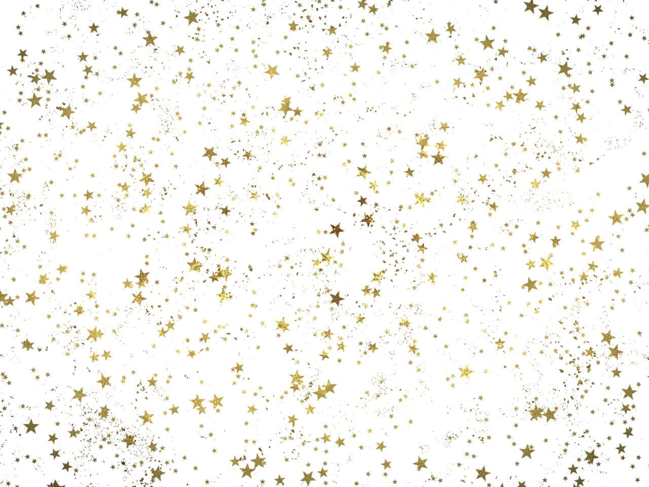1280x960 桌布 壁紙 — 一片閃爍的金色星星散落在純白背景上，猶如閃閃發光的五彩紙屑。