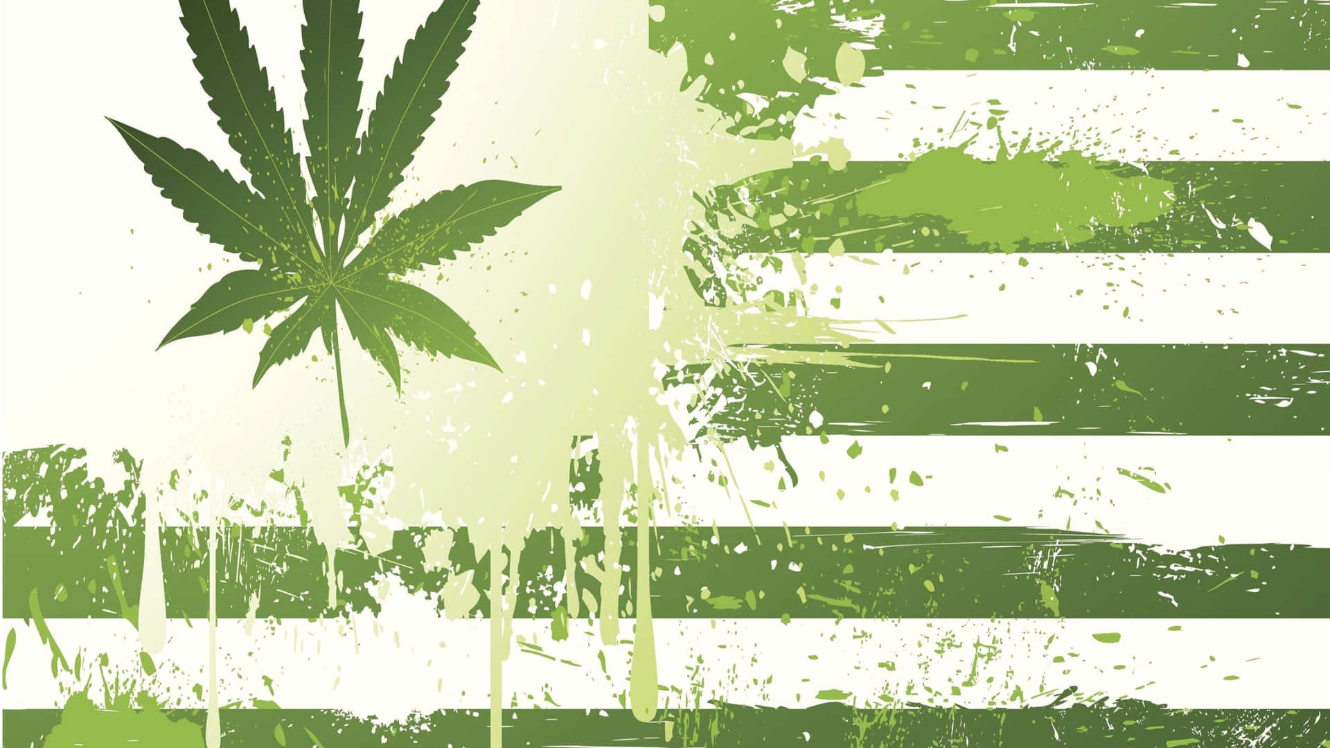 綠色大麻葉在帶有油漆飛濺的骯髒條紋背景上。 — 大麻 壁紙