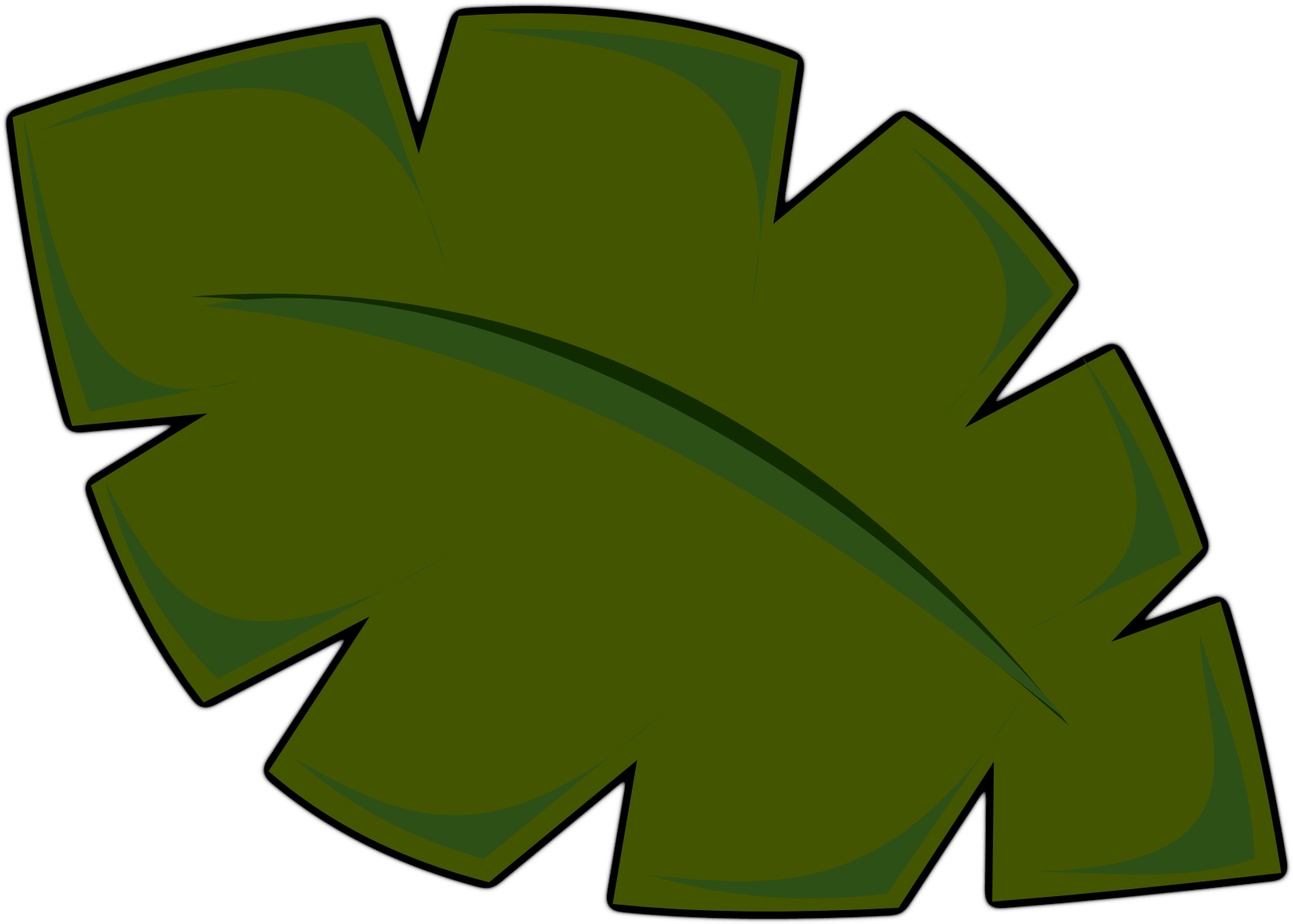 Tree Leaves 桌布 壁紙 — 一片風格化的綠色葉子，邊緣呈鋸齒狀，中央有葉脈，背景為黑色。