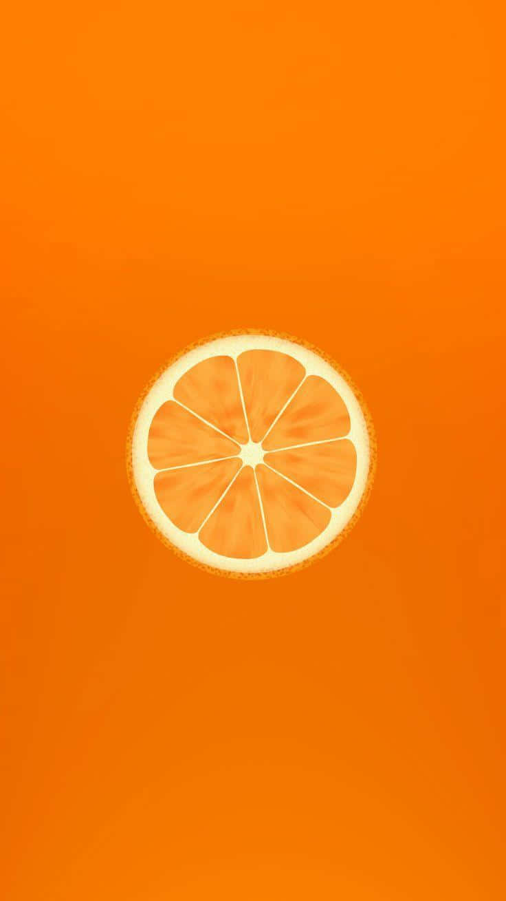 Orange Fruit 桌布 壁紙 — 一片鮮豔的橙片置於純橙色背景中央，帶有柔和漸變燈光。