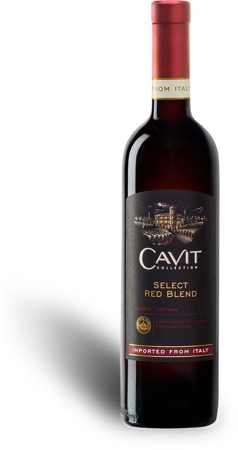 飲料 桌布 壁紙 — 一瓶 Cavit Select Red Blend 葡萄酒，在純黑背景前，背後有窗戶。