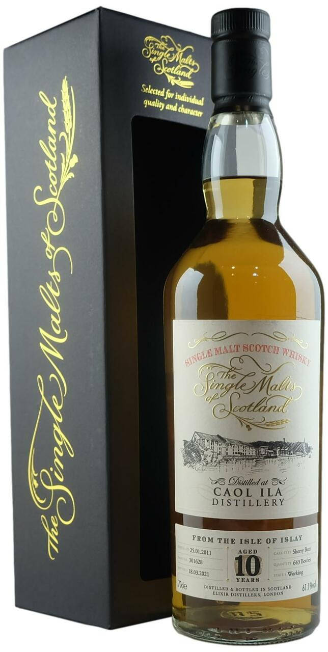 alcohol 桌布 壁紙 — 一瓶10年陳釀的Caol Ila單一麥芽蘇格蘭威士忌，旁邊放著帶有金色字樣的黑色禮盒。