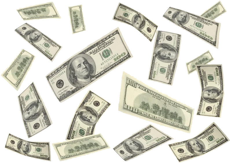 Dollar Bills 桌布 壁紙 — 一百美元鈔票在純黑背景上動態飄浮，形成散落而喜慶的瀑布效果。