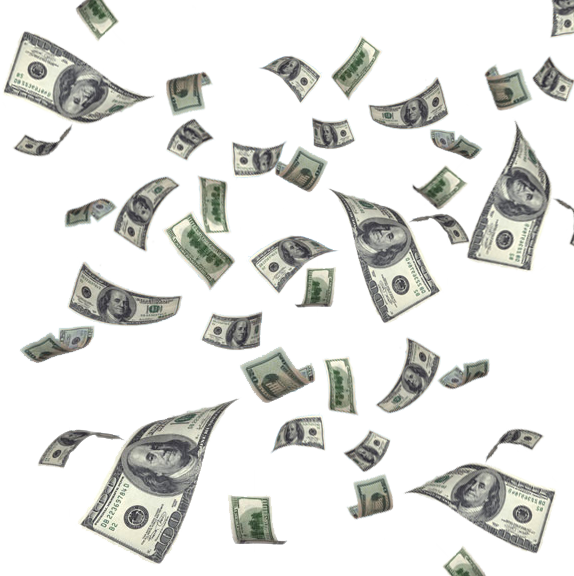 Dollars 桌布 壁紙 — 一百美元鈔票在藍白抽象背景上動態地傾瀉而下。
