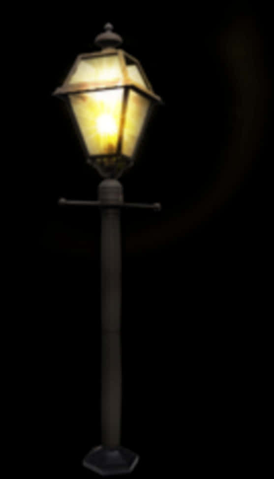 Street Lamp 桌布 壁紙 — 一盞復古街燈在漆黑的背景下溫暖地發光，從其六角形玻璃罩中散發出柔和的光線。