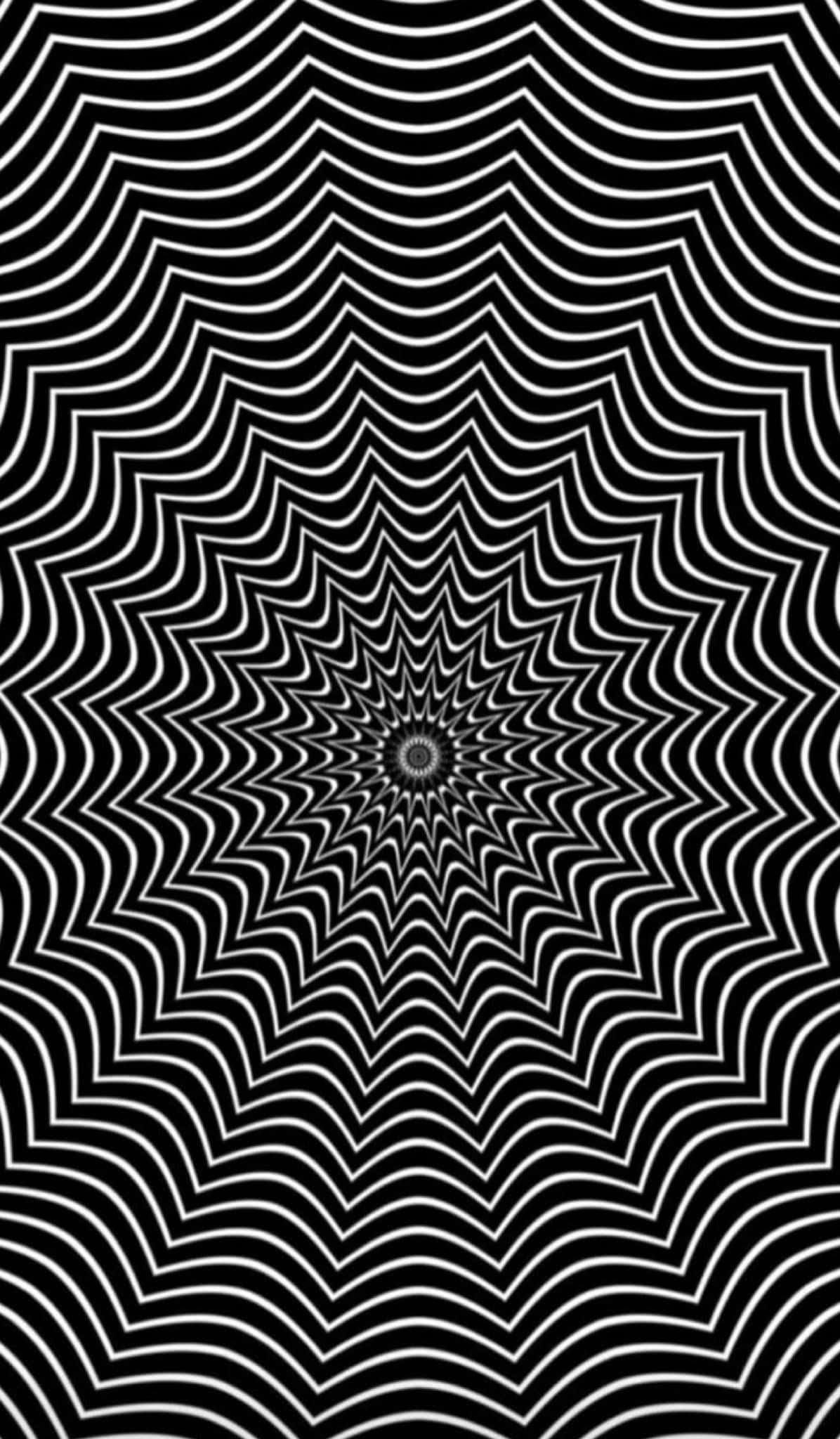 抽象 桌布 壁紙 — 一種催眠的黑白光學錯覺，由同心波浪線向中心點匯聚而成。