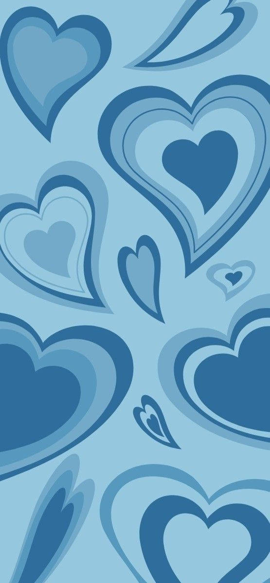 Blue Heart 桌布 壁紙 — 一種舒緩的藍色壁紙圖案，帶有不同大小和深淺的層疊心形。