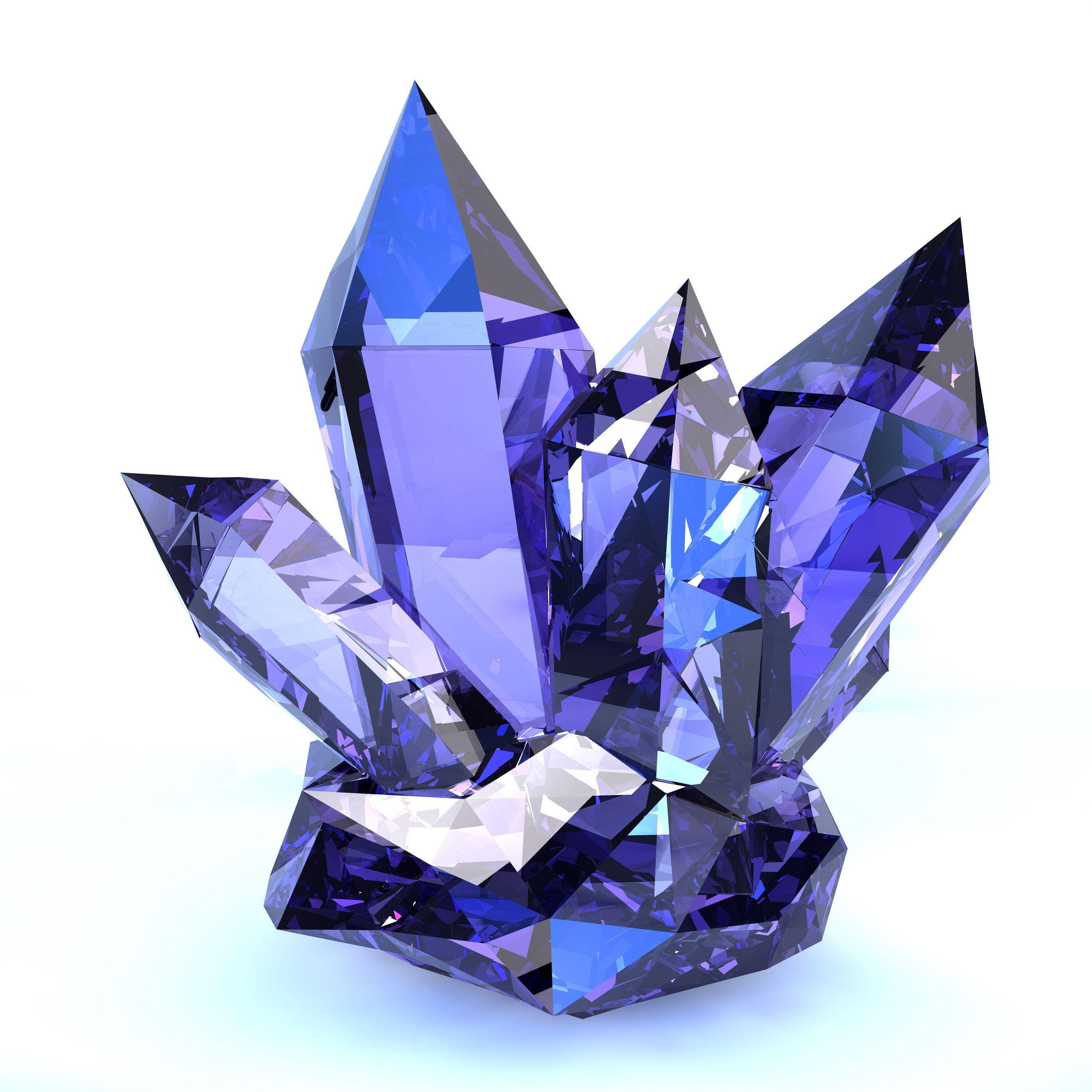 紫水晶 桌布 壁紙 — 一簇切割面深紫色水晶在純白背景上閃爍著銳利的幾何切面。