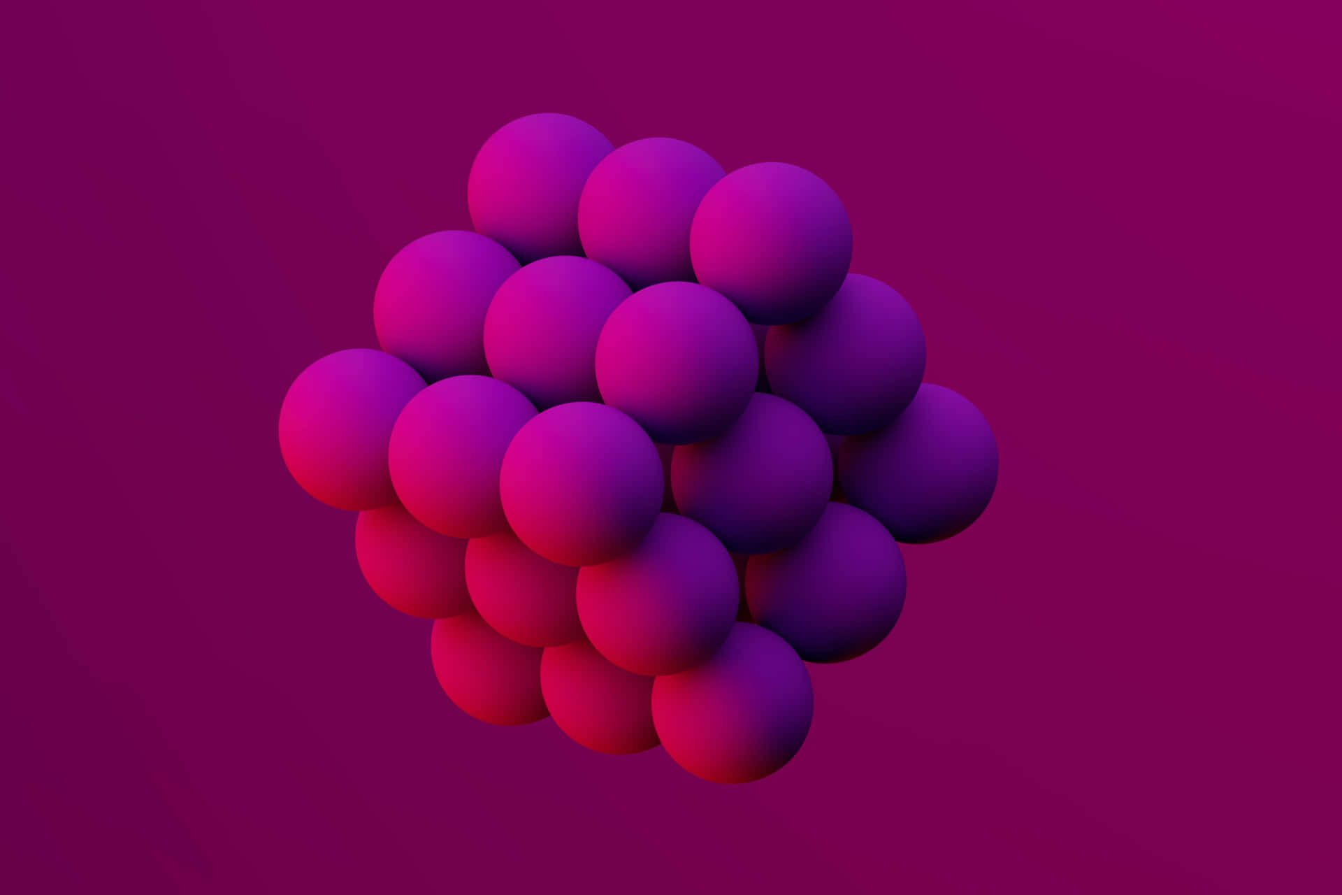 3d Technology 桌布 壁紙 — 一簇發光的球體，帶有洋紅色和紫色的漸變，漂浮在純深洋紅色的背景上。