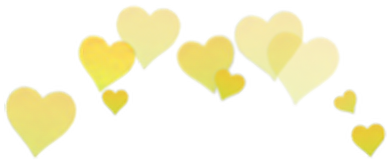 Heart Crown 桌布 壁紙 — 一簇發光的黃色心形漂浮在純黑色背景上，呈現出分散而奇思妙想的排列。