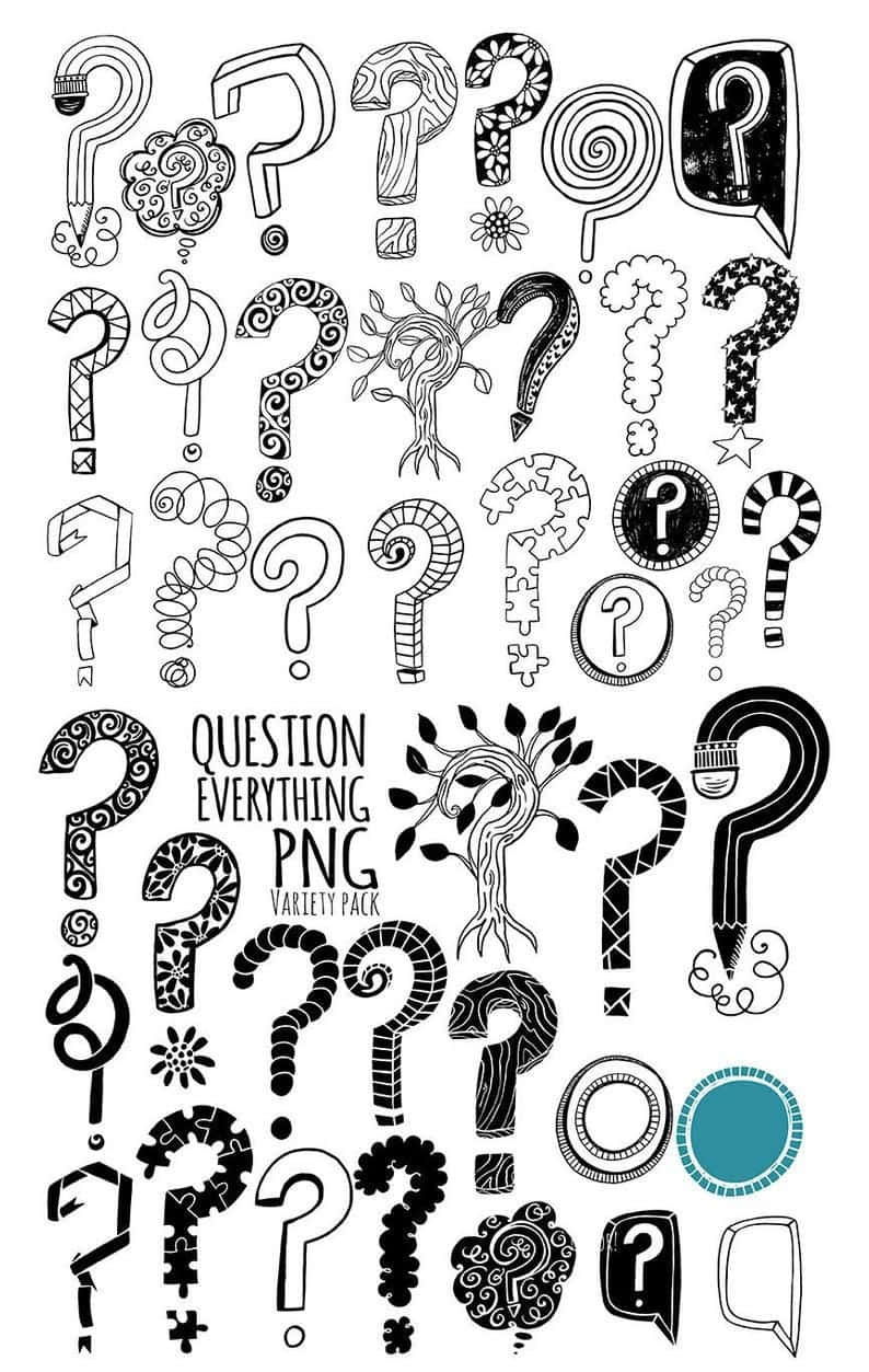 Question Mark 桌布 壁紙 — 一系列設計精巧的黑白問號，帶有裝飾性圖案和紋理。
