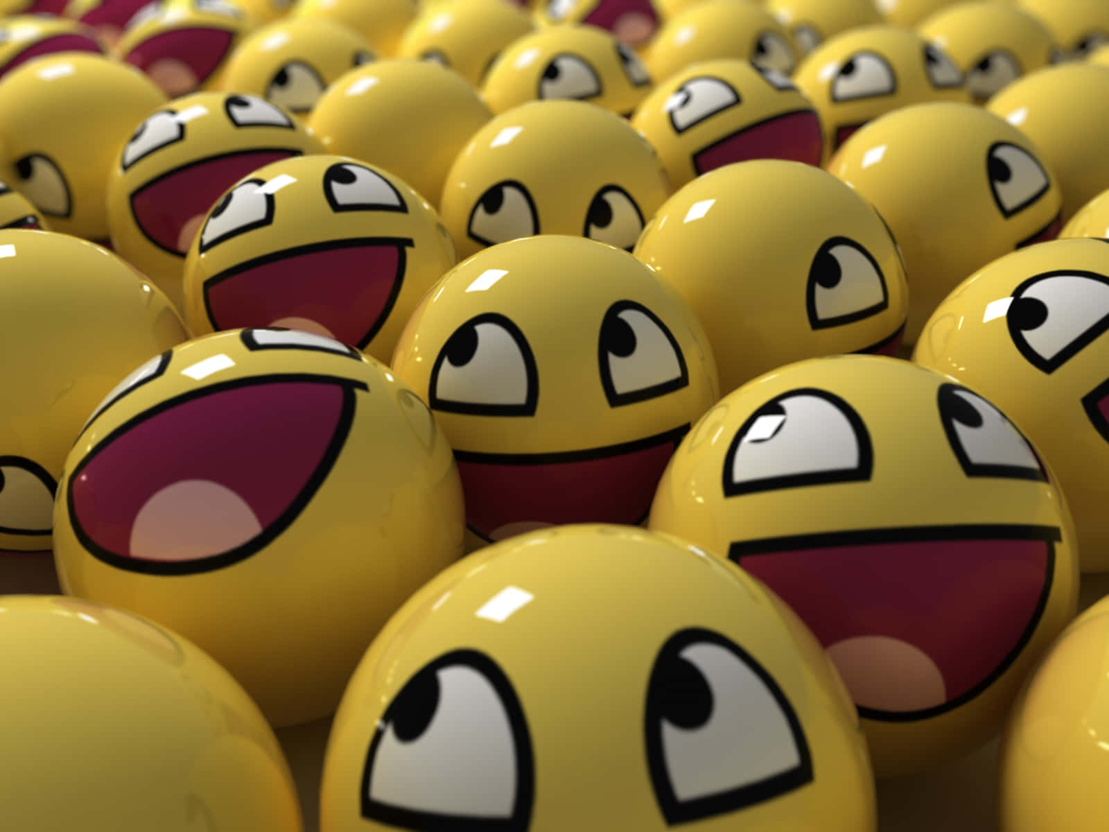 Smile 桌布 壁紙 — 一組密集的光澤黃色大笑表情符號面孔，眼睛睜大，嘴巴張開。