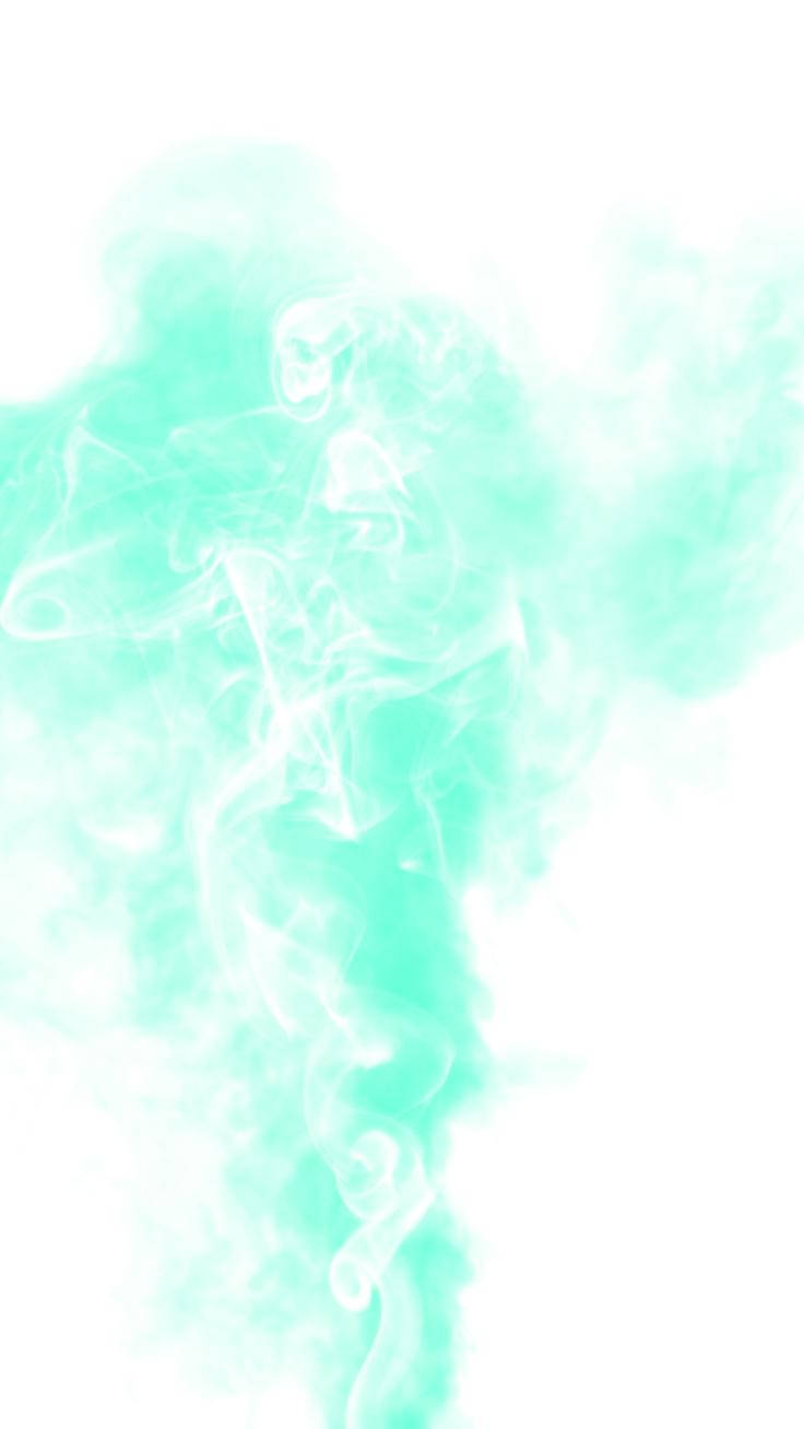 Mint Green iPhone 桌布 壁紙 — 一縷輕柔的藍綠色煙霧在純白背景上優雅地旋轉，呈現柔和的抽象動感。