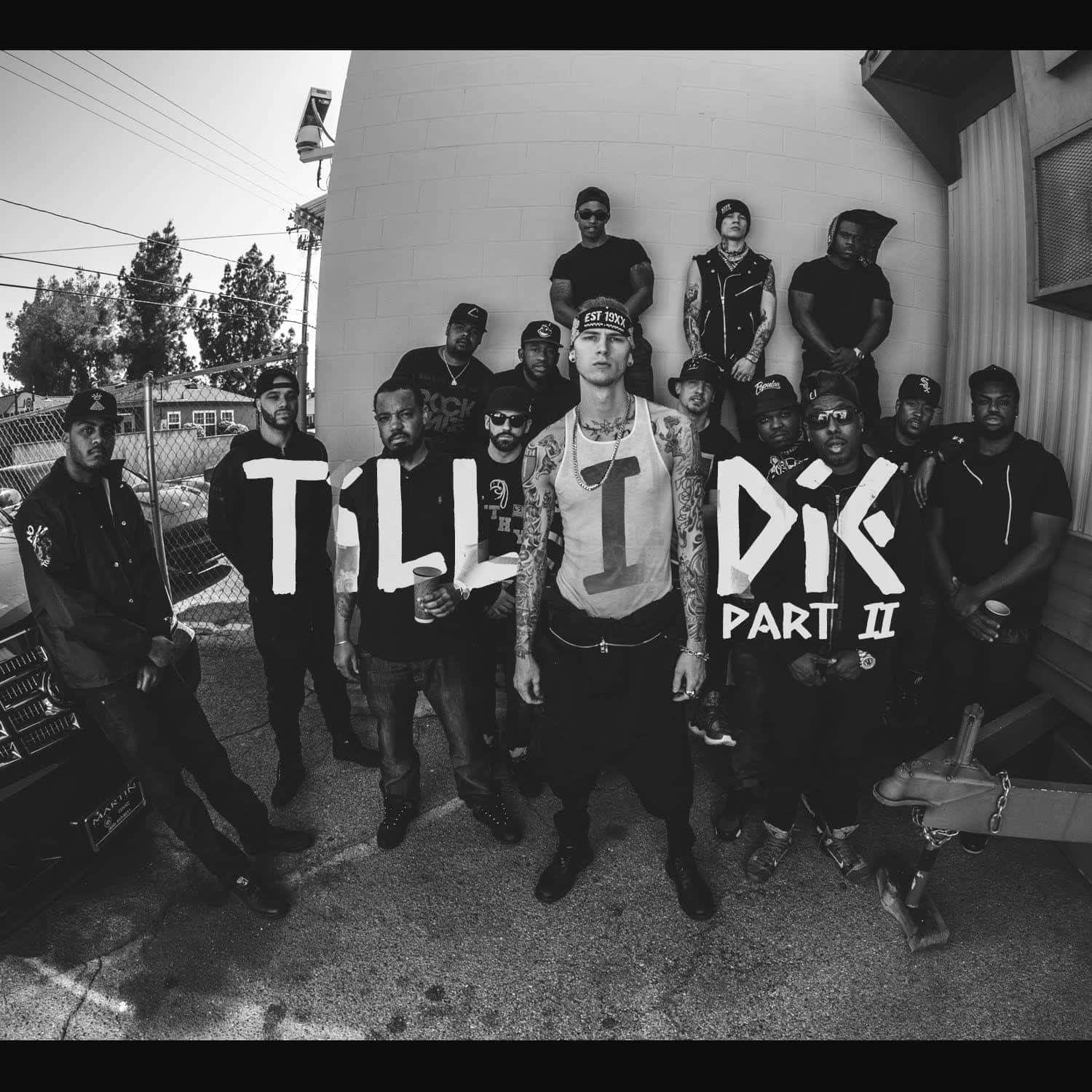 一群人站在一座建築物前，上面寫著 till dk part ii 壁紙