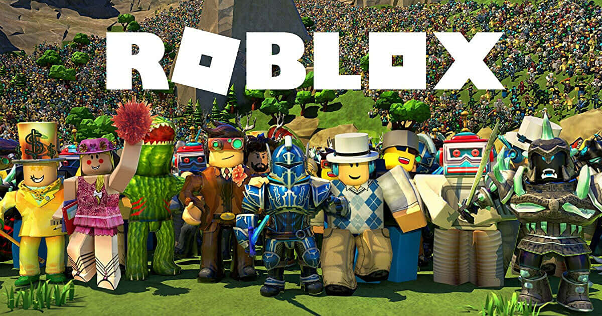Roblox 桌布 壁紙 — 一群充滿活力的不同Roblox頭像，穿著色彩繽紛的服裝，在明亮的日光下在草地上愉快地擺姿勢。