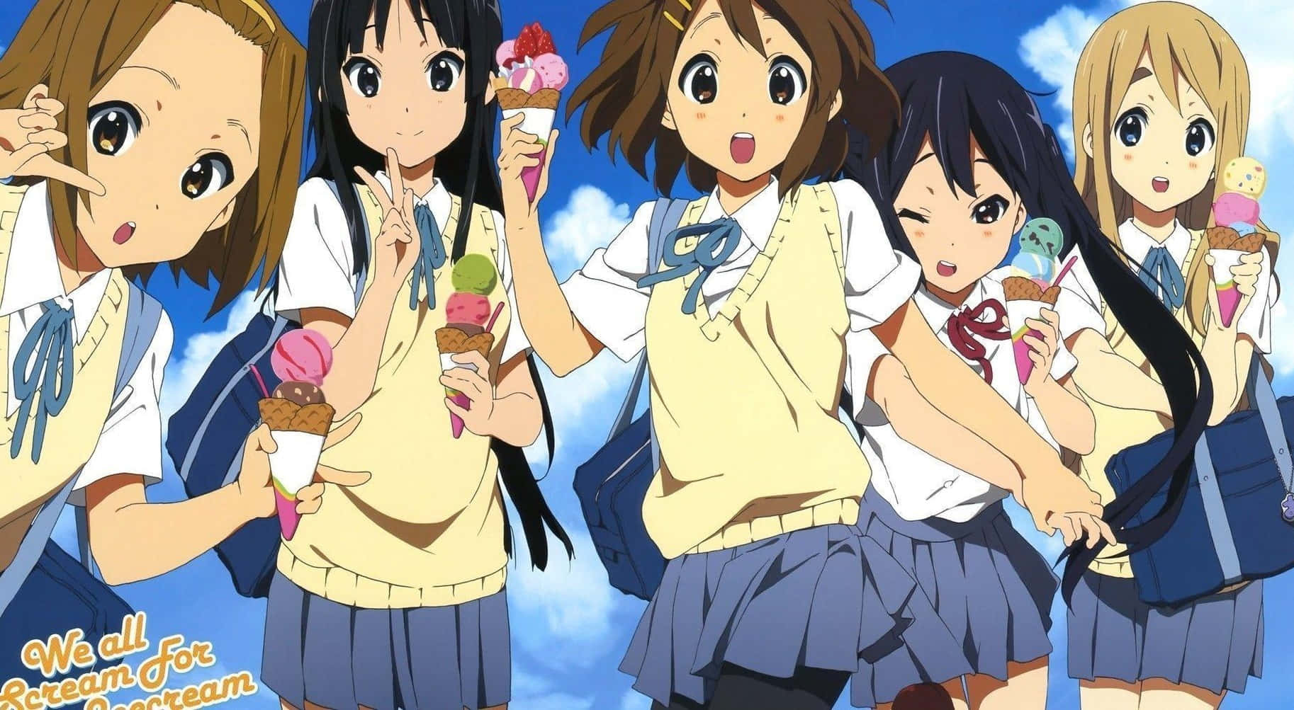 一群女孩手持冰淇淋甜筒 壁紙