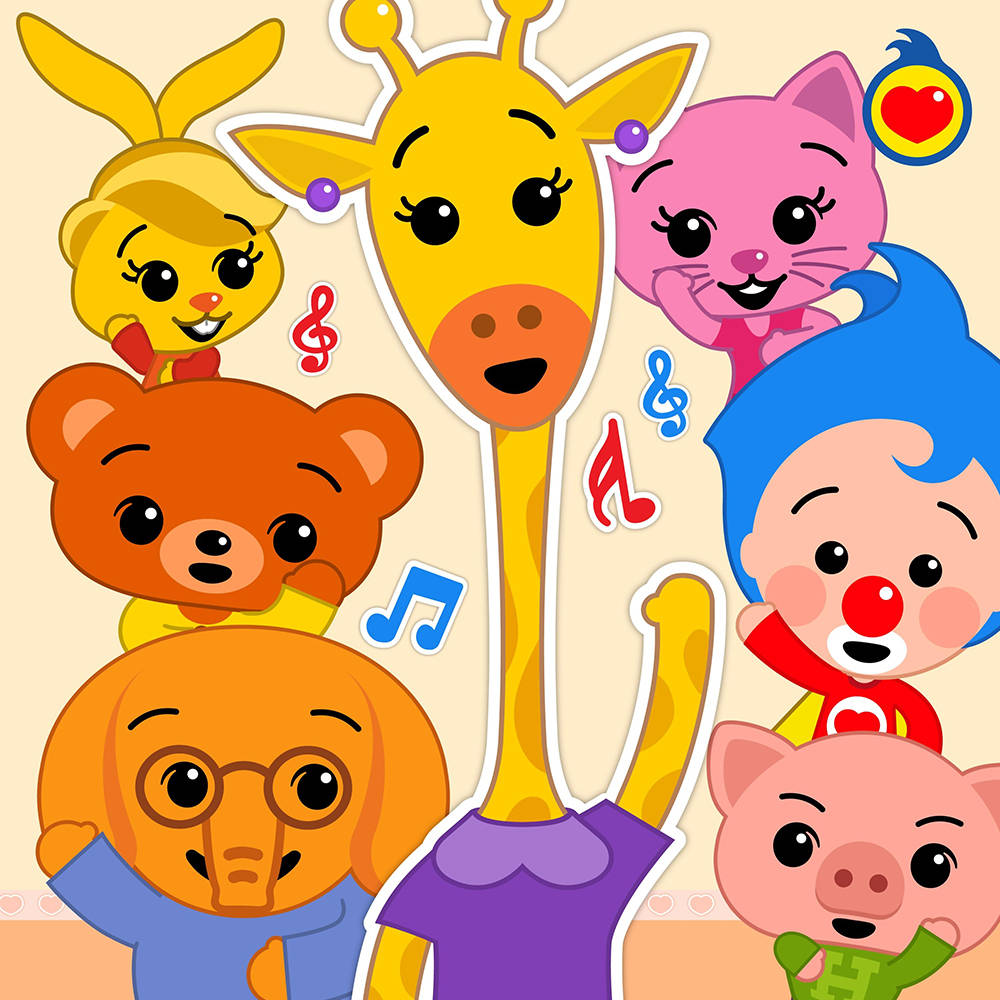 卡通動物和小丑隨著音符跳舞。 — 小孩動圖 壁紙