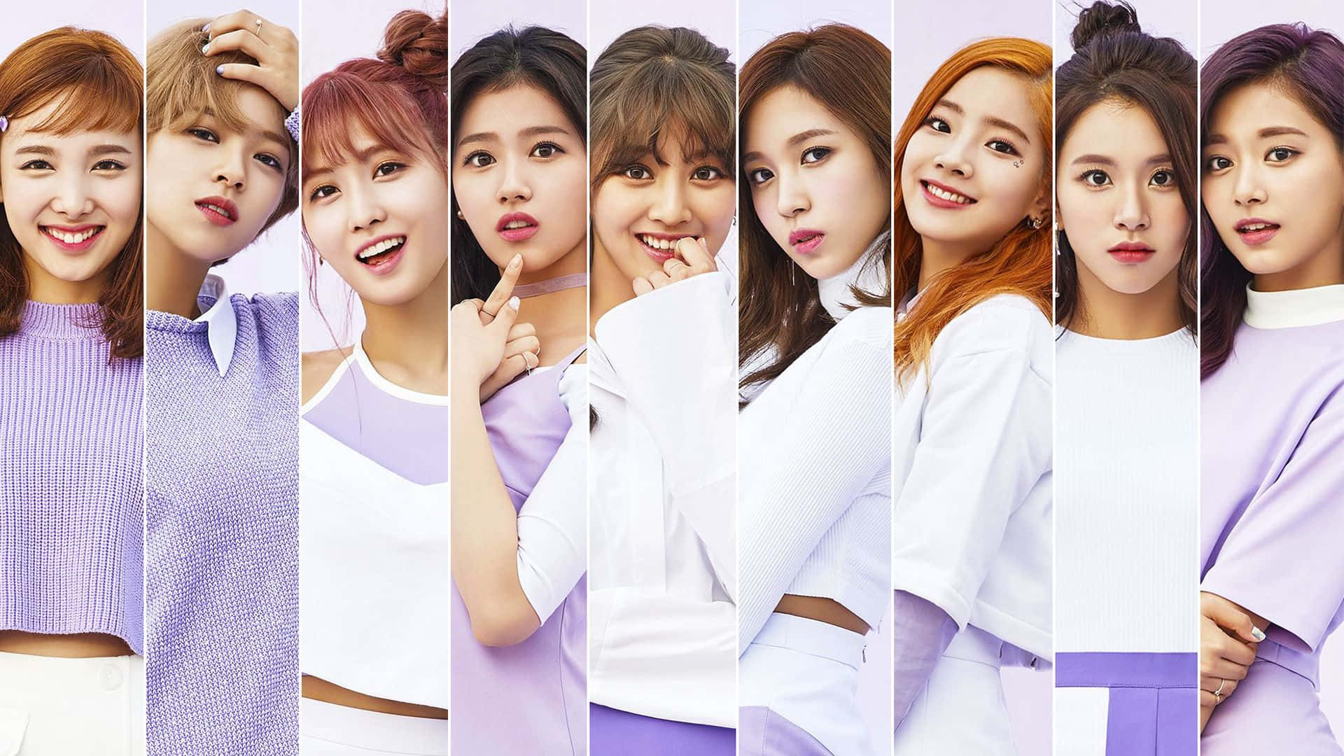 穿紫色上衣的女孩們合影留念 — Twice 壁紙