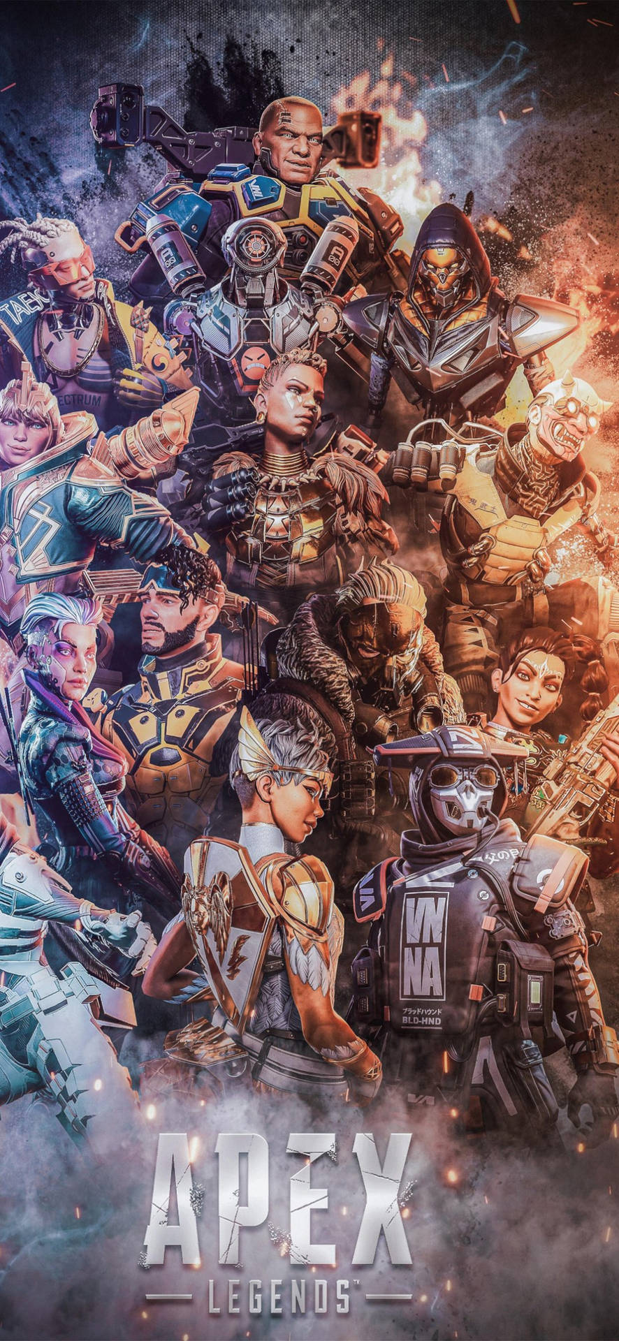 身穿戰鬥裝備的Apex Legends角色置身於火焰和煙霧中。 — Apex 英雄 GIF 壁紙