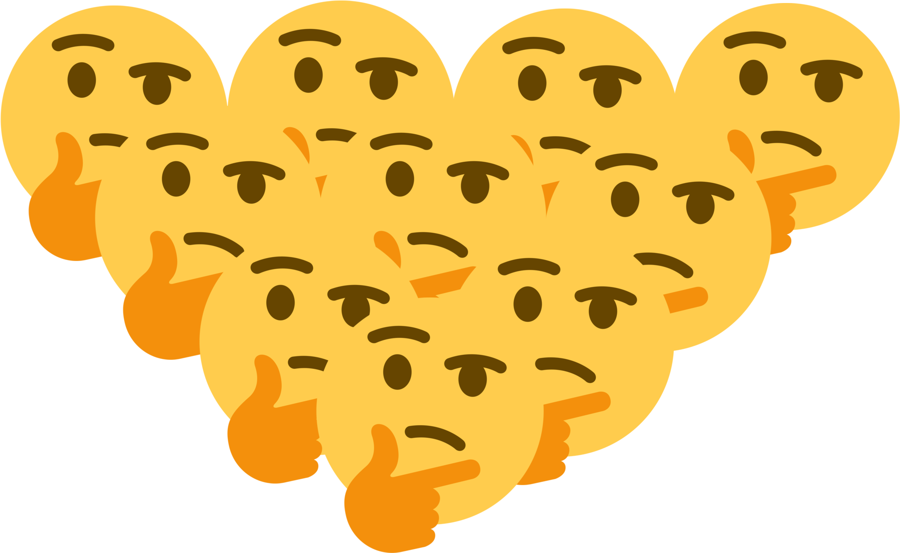 Thinking 桌布 壁紙 — 一群黃色表情符號臉孔，帶著懷疑的表情，在黑色背景上指指點點。