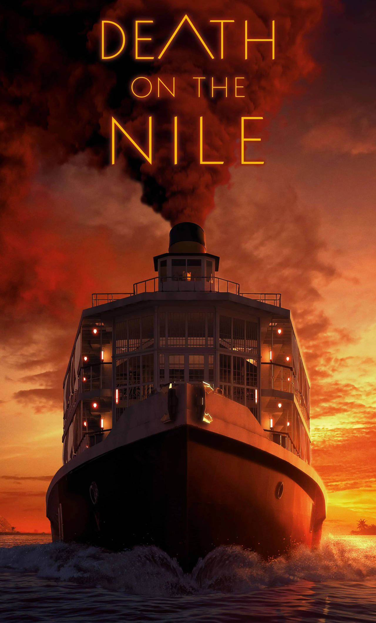 Nile 桌布 壁紙 — 一艘大型蒸汽船在火紅的日落水域中航行，煙囪冒出的濃煙映襯著戲劇性的橙色天空。