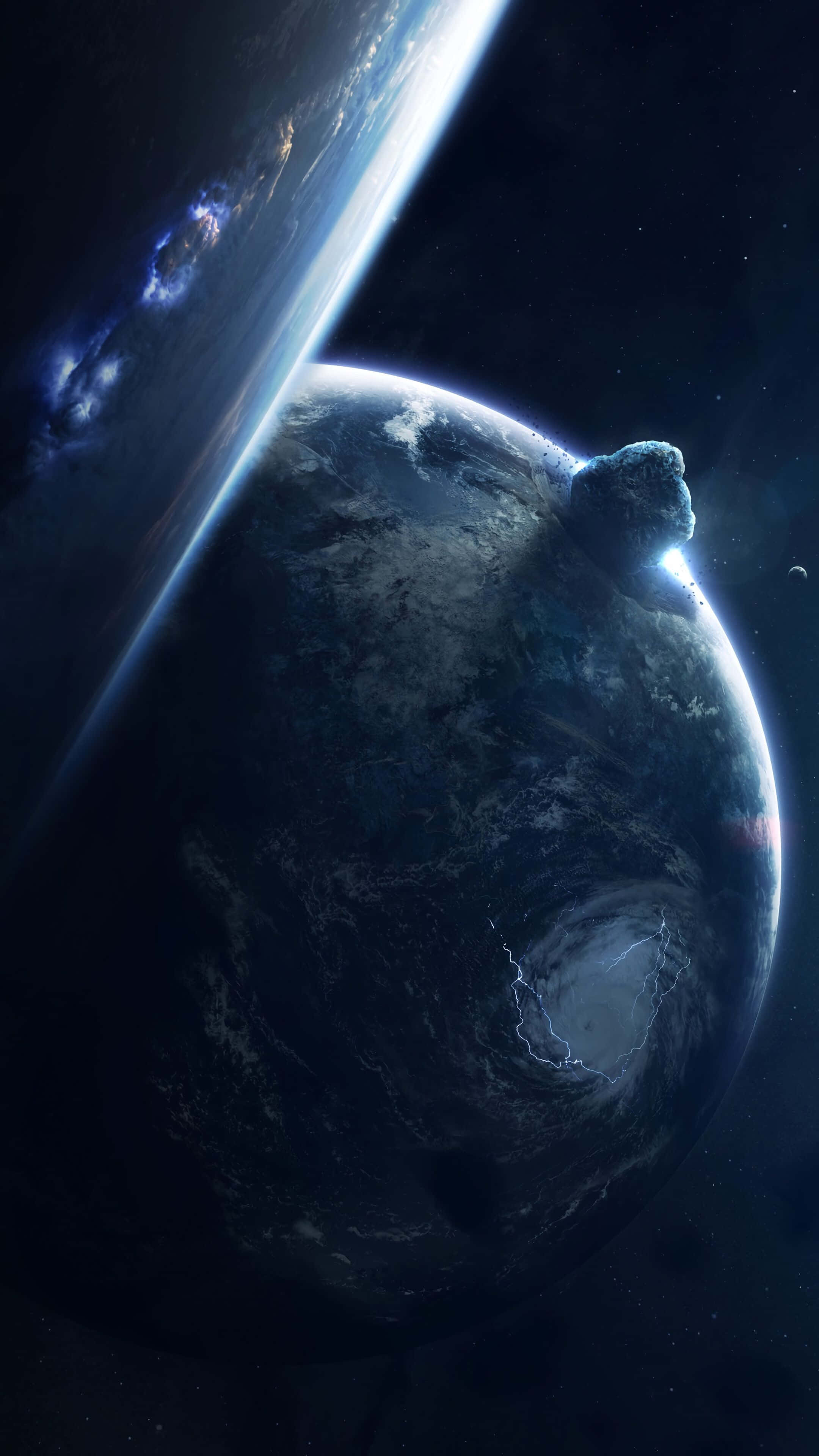 一艘太空船飛越地球上空 壁紙