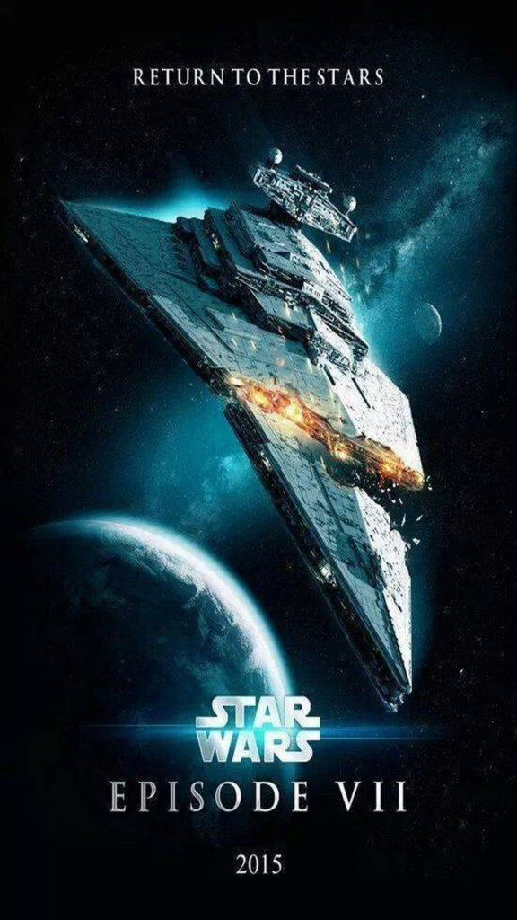 星際大戰 iPhone 桌布 壁紙 — 一艘巨大的星際驅逐艦在星空下，於藍色星球附近伴隨著熾熱爆炸穿越太空戰鬥。