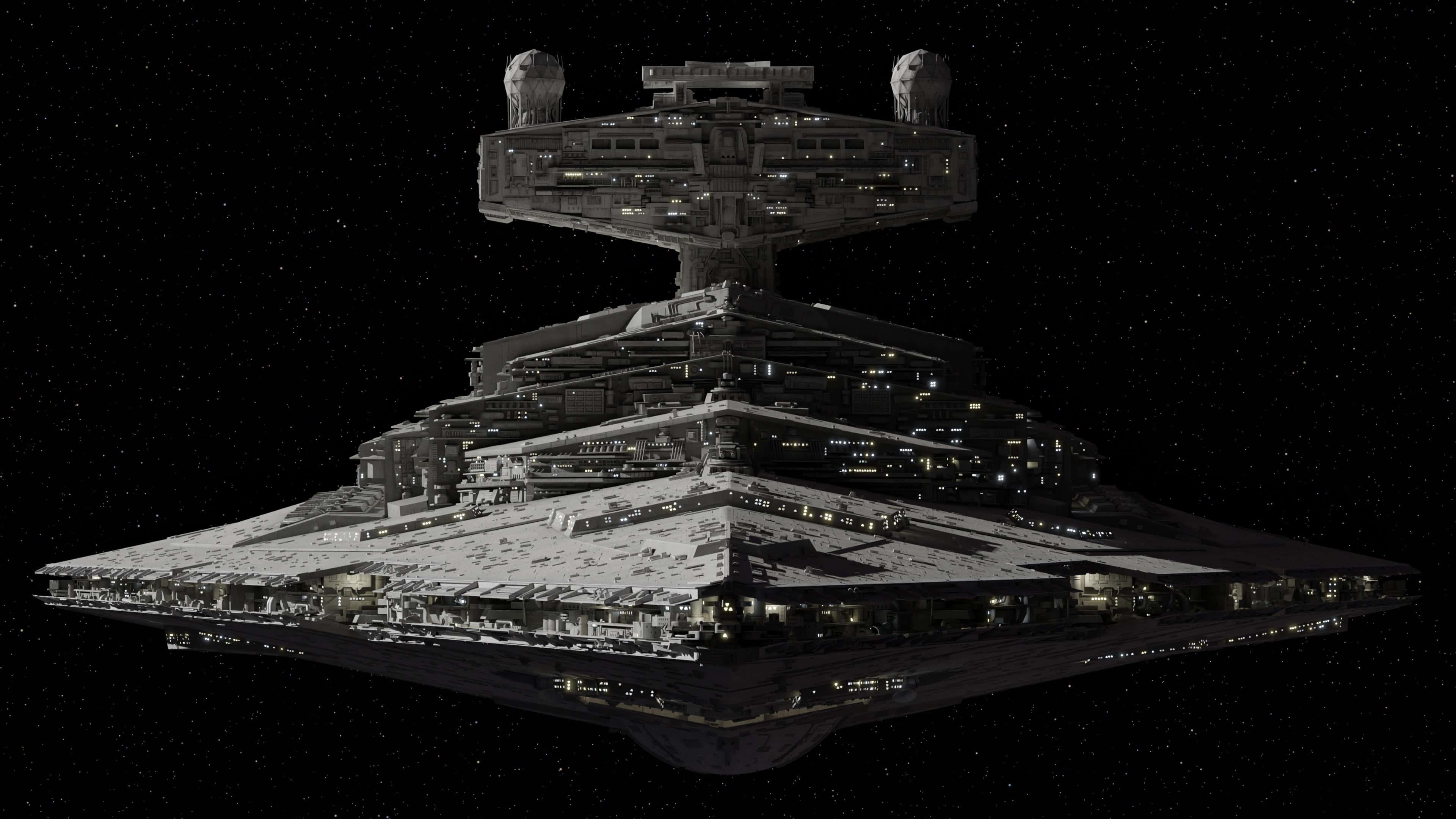 Star Wars Space 桌布 壁紙 — 一艘巨大的星際驅逐艦在深空星空中發出內部光芒。