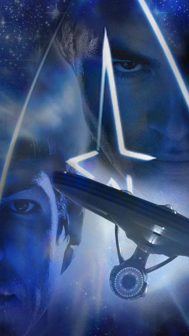 darkness 桌布 壁紙 — 一艘星艦在宇宙背景下發光，兩個強烈的面孔部分顯現在藍光中。