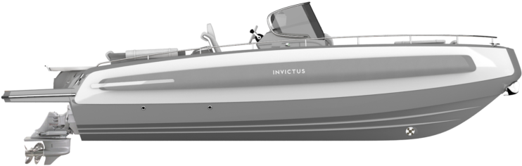 Vehicle 桌布 壁紙 — 一艘時尚的現代快艇名為 Invictus，具有流線型船體和舷外馬達。