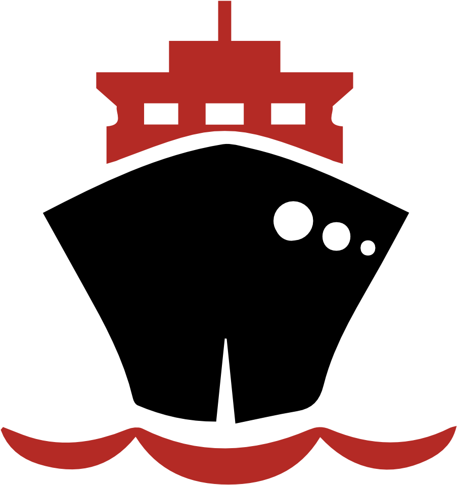 ships 桌布 壁紙 — 一艘極簡風格的紅色船隻剪影漂浮在風格化的紅色波浪之上，背景為純黑色。
