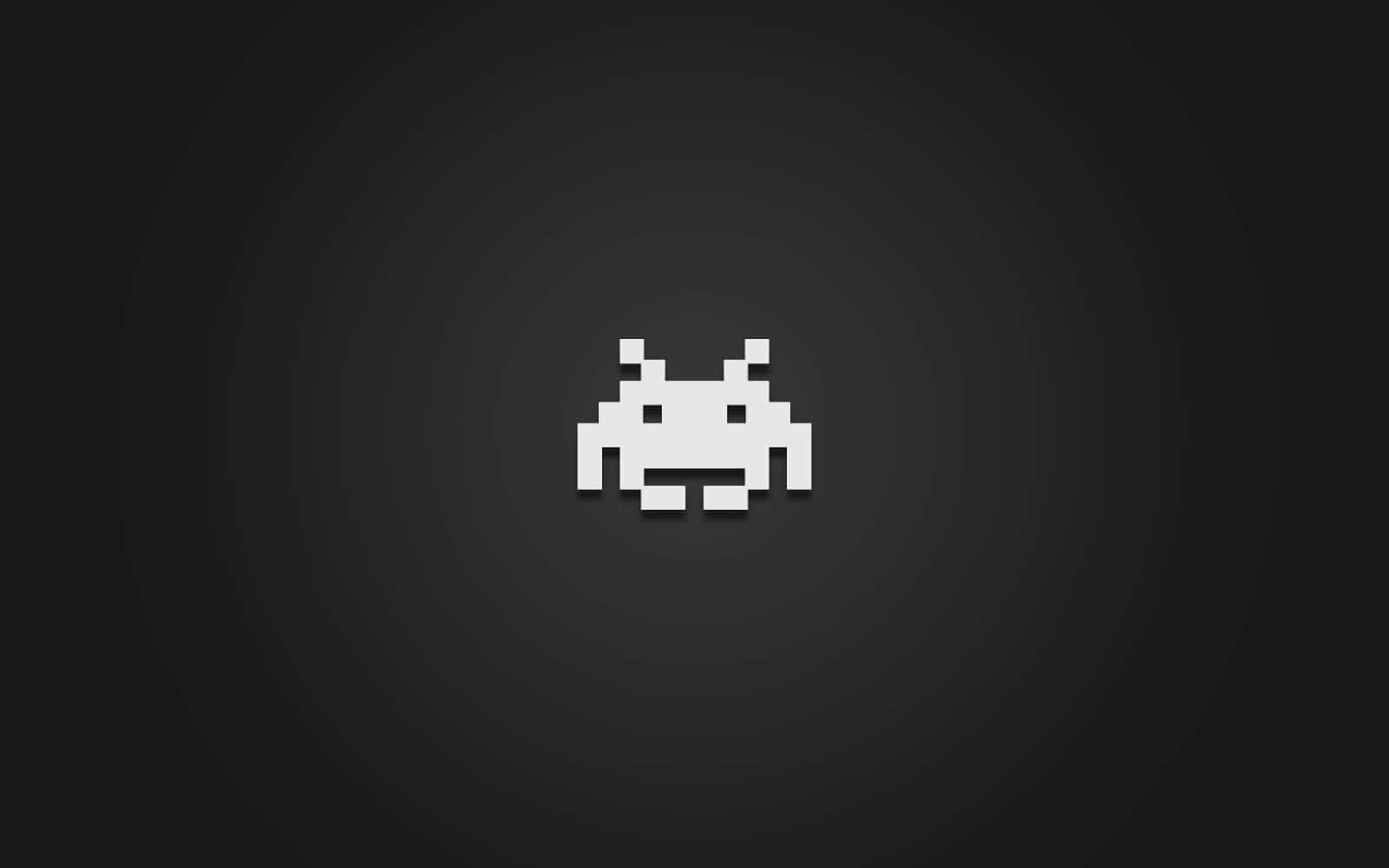 Minimalist Retro 桌布 壁紙 — 一艘白色像素化外星飛船居中在深色漸變背景上。