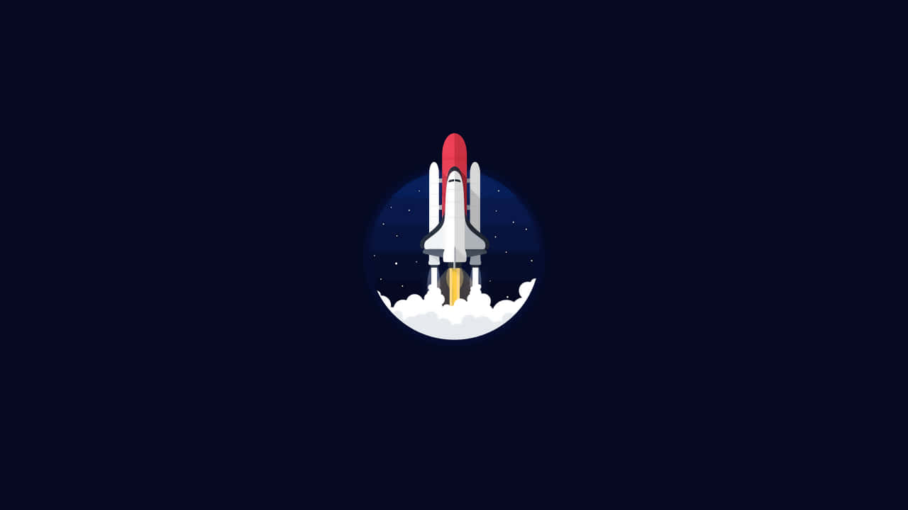 graphic art 桌布 壁紙 — 一艘風格化的太空梭從新月發射，背景是繁星點點的夜空。